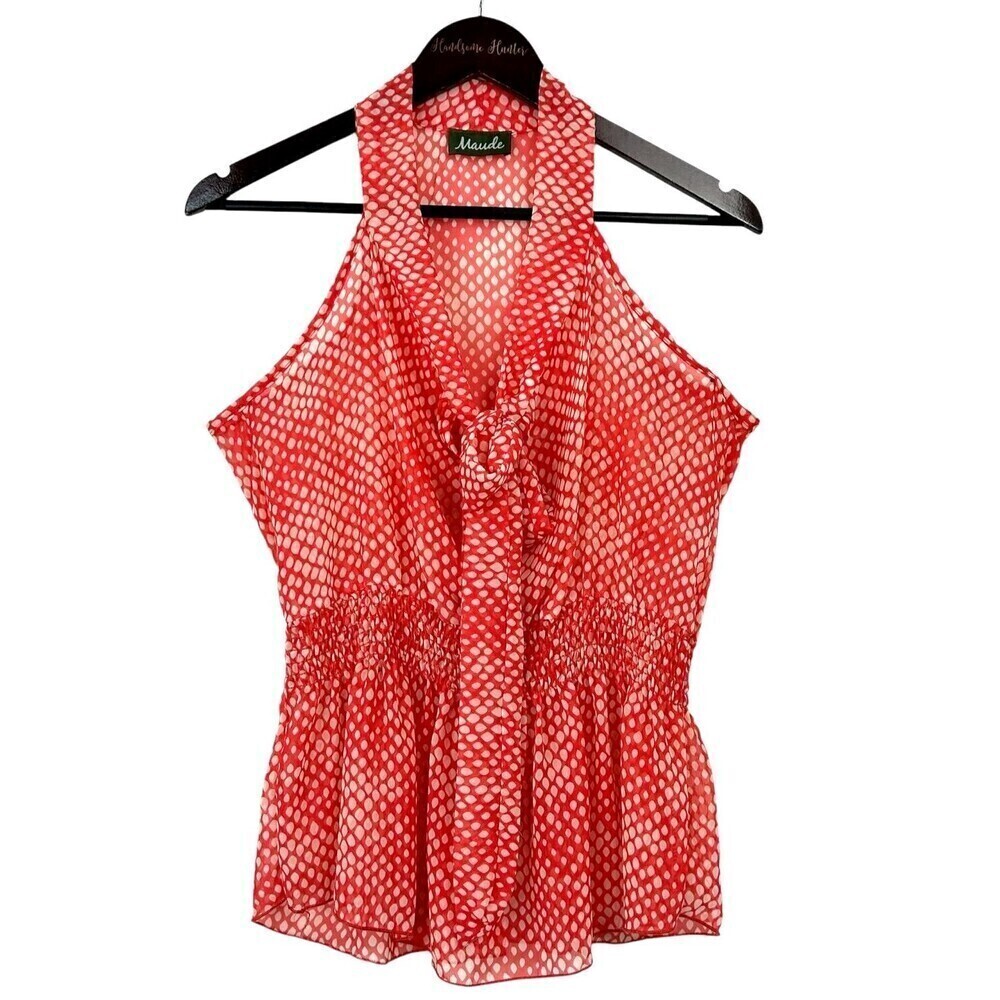 Maude Women Size M Sheer Polka Dot Peplum Blouse Top Boho Fairy Hippie Goth Airy